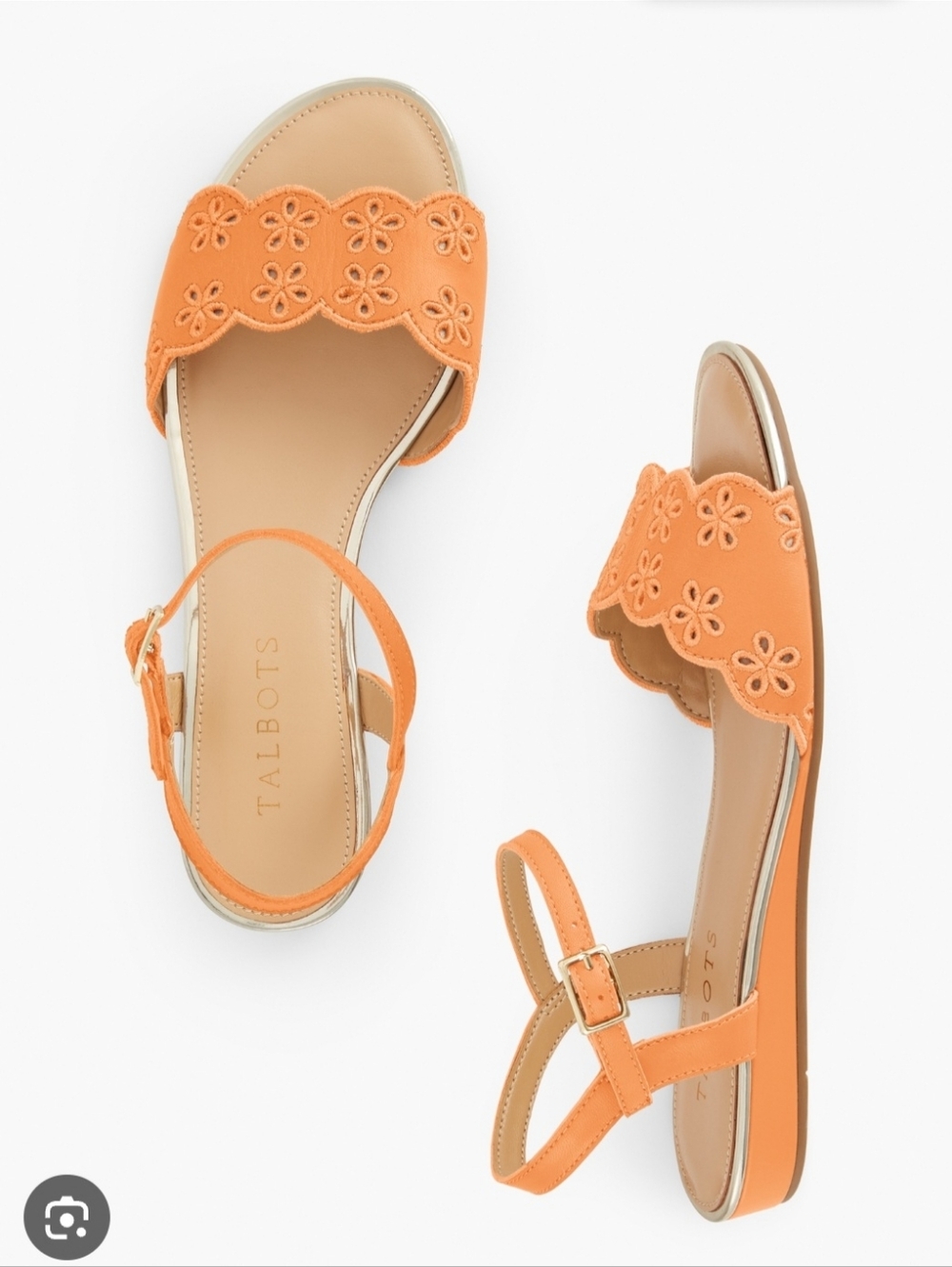 Talbots Daisy Eyelet Nappa Leather Sandals 7 -Fresh Melon